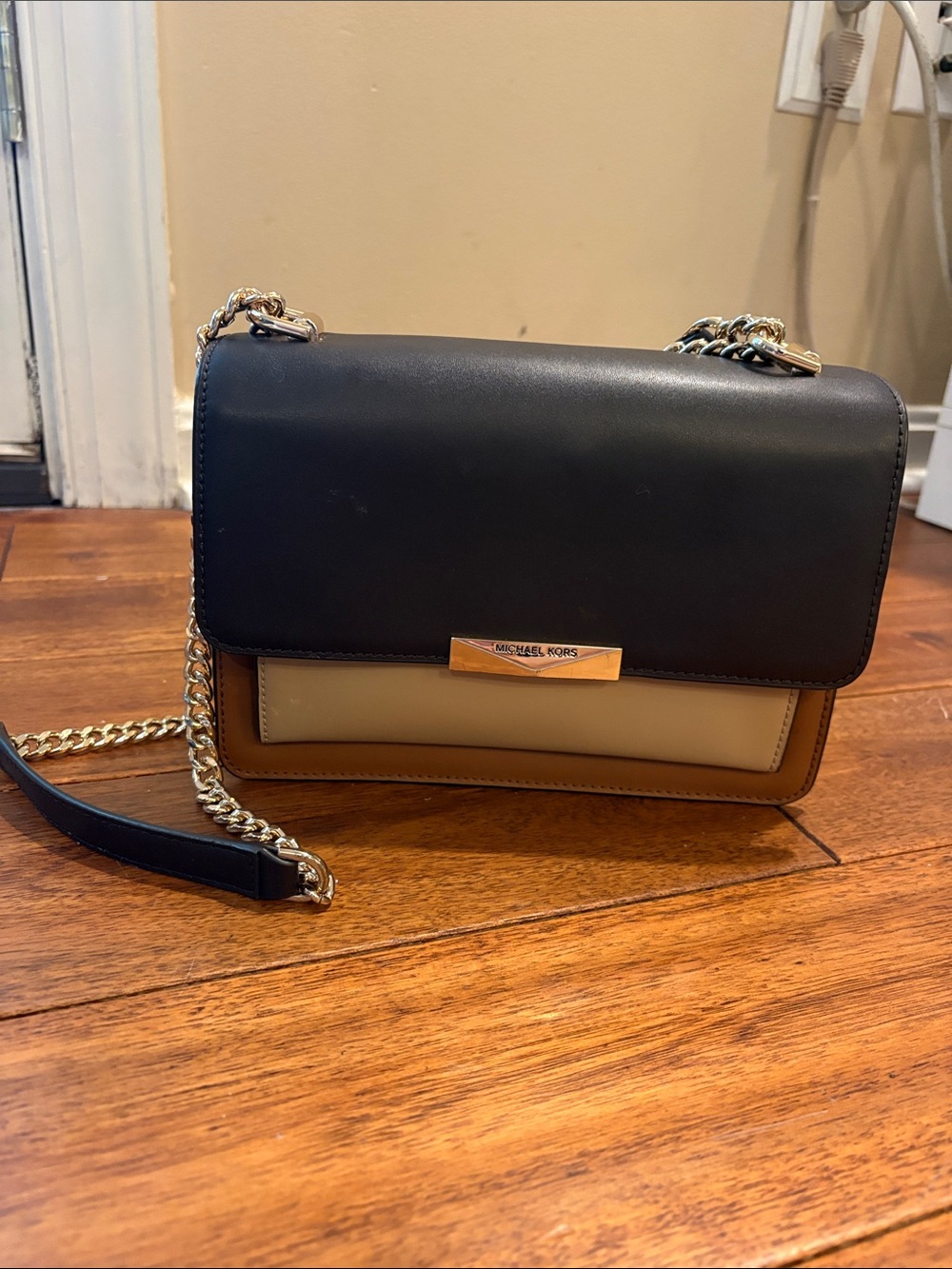 Michael Kors Black, Tan & Cream Colorblock Crossbody Bag